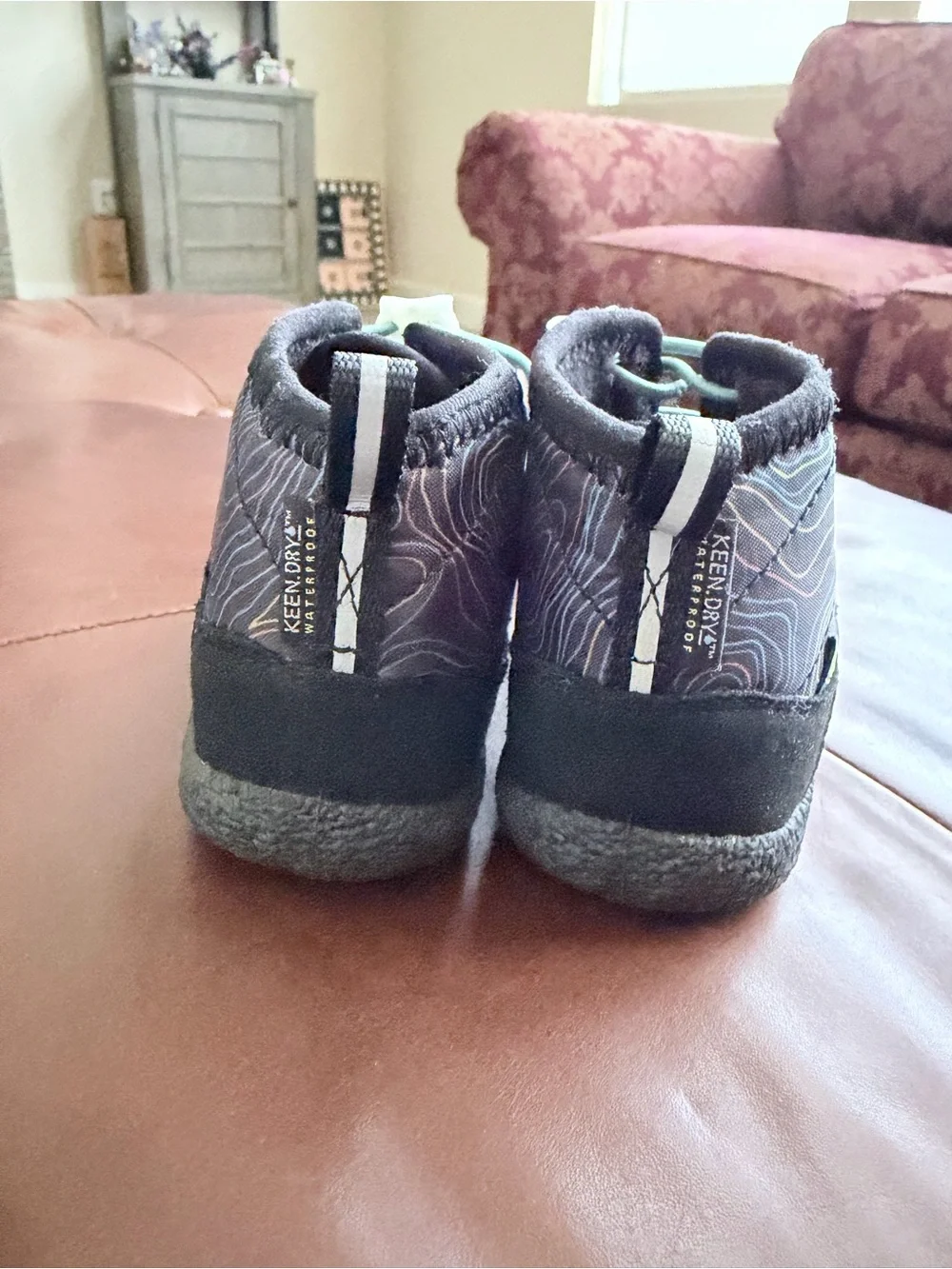 KEEN Kids Navy Topographic Ankle Boots with Teal Accents